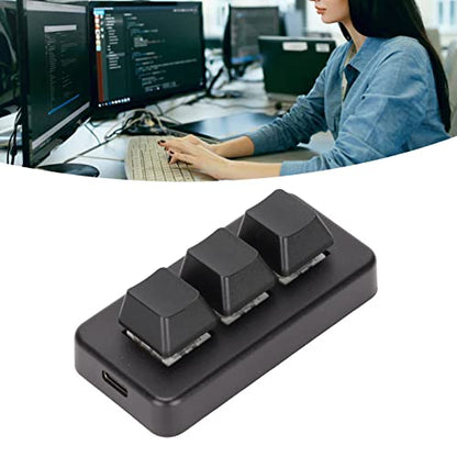GOWENIC USB Mini 3Keys Keyboard, Cut Copy Paste Macro Pad Keyboard, Programmable OSU Keypad with RGB Led, One Handed Mechanical Gaming Keyboard (Black) - color: Black