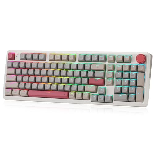Redragon K768 PRO 100 Keys Wireless Gasket RGB Gaming Keyboard, Massive 8000 mAh PBT Mechanical Keyboard w/Hot-Swap Socket, Dedicated Knob Control & 5-Layer Noise Dampening, Custom Yolk Linear Switch - color: Retro Cocoa
