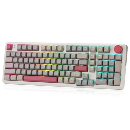 Redragon K768 PRO 100 Keys Wireless Gasket RGB Gaming Keyboard, Massive 8000 mAh PBT Mechanical Keyboard w/Hot-Swap Socket, Dedicated Knob Control & 5-Layer Noise Dampening, Custom Yolk Linear Switch - color: Retro Cocoa