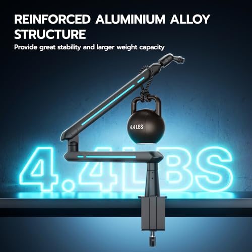 ARES WING Aluminum Low Profile Mic Arm with 4.4 lbs Load Capacity, Black | Adjustable Microphone Boom Arm with 3/8” to 5/8” Screw Adapter, Desk Mount Mic Stand for Gaming Streaming Podcasting - color: Black