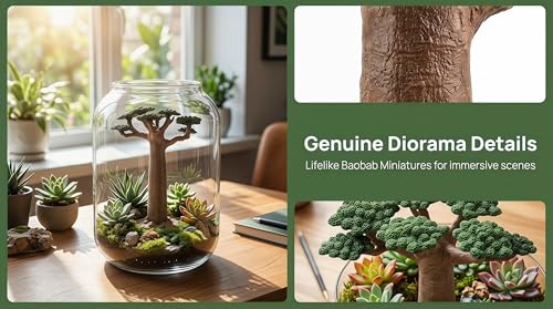 2Pcs Mini Model Trees - Imitation Baobab Tree Mini Tree Figurines Diorama Supplies Artificial Tree Fake Plants for Train Scenery Architecture Landscape Desert Scene Sand Table Decor