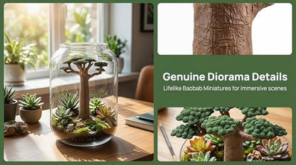 2Pcs Mini Model Trees - Imitation Baobab Tree Mini Tree Figurines Diorama Supplies Artificial Tree Fake Plants for Train Scenery Architecture Landscape Desert Scene Sand Table Decor