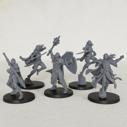 Unpainted 28mm DND Miniatures Tabletop RPG Game - Fantasy Adventurer AS1019 | 5pc Set Human Miniatures Tabletop Gaming, TTRPG Role Playing DND Minis RPG Accessory