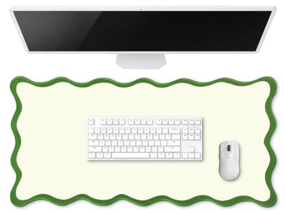 Hahafelt Scalloped Desk Mat Large Desk Pad Cute Coquette Table Mat Back to School Preppy Table Make up Pad Nonslip Graduation Gift with Stitching Waterproof Gaming(Green,23.6 x 13.8 Inches) - color: Green, size: 23.6L x 13.8W inches
