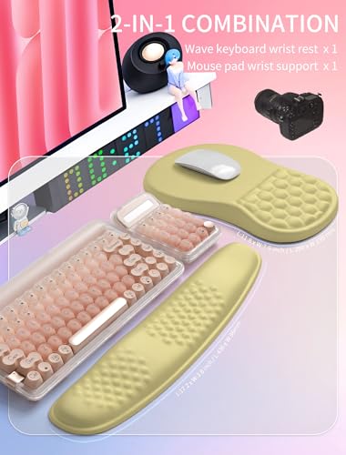 Hokafenle 2in1 Combination, Wave Keyboard Wrist Rest and Ergonomic Curvature Mouse Pad Wrist Support for Relieve Wrist Pain, Filled with Soft Cushion Memory Foam, Butter Yellow - color: Butter Yellow