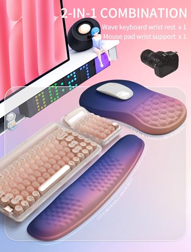 Hokafenle 2in1 Combination, Wave Keyboard Wrist Rest and Ergonomic Curvature Mouse Pad Wrist Support for Relieve Wrist Pain, Filled with Soft Cushion Memory Foam, Dawn - color: Dawn