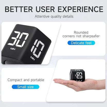 Productivity Timer 1, 5, 10, 30, 60 Minutes Preset, Desk Cube Timer with Gravity Sensor/Mute/Vibration for ADHD, Work, Study, Kitchen, Back to School (Black) - color: Black