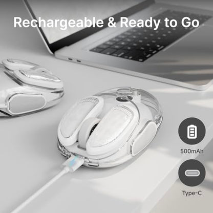 SEUNKWANG EWEADN Q9 Wireless Clear Mouse Dual Mode Bluetooth & 2.4G USB Computer Mouse with RGB Lighting, Silent Clicks, Multi-Device Compatibility for Laptop, PC, MacBook, iPad Cute Mouse-White - color: White