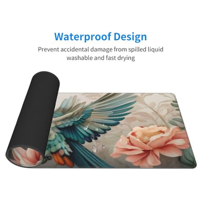 Gaming Mouse Pad, Large Non-Slip Rubber Base Mousepad, Keyboard Mouse Mat, Desk Pad with Stitched Edges, 31.5x11.8inch, Art Bird Flower - color: Art Bird Flower