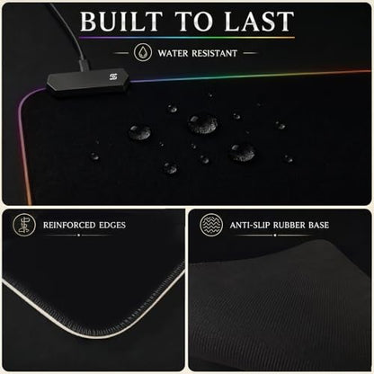 RGB Gaming Mouse Pad, 9.8 × 13.8 Inch, 13 Light Modes, Non-Slip Rubber Base, Waterproof, Compact Mouse Pad for PC Laptop Office Gaming Use - color: Black 13.8 ×9.8''