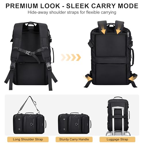 PIJUSHI Carry on Travel Backpack for Women with Shoe Compartment Fits 16“ | 3-In-1 Convertible Duffel/Shoulder Bag with USB Port, Anti-Theft Pocket for Daily, Weekend Trip, PE039 Black - color: Black