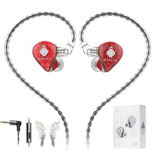 Hidizs MS1 Galaxy IEM Gaming Earphones - Dual Magnetic Engine for Immersive Gaming Sound Wired Earbuds/Inline Mic/Detachable 2-Pin Cable, 3.5mm Plug - color: Red, size: with Mic