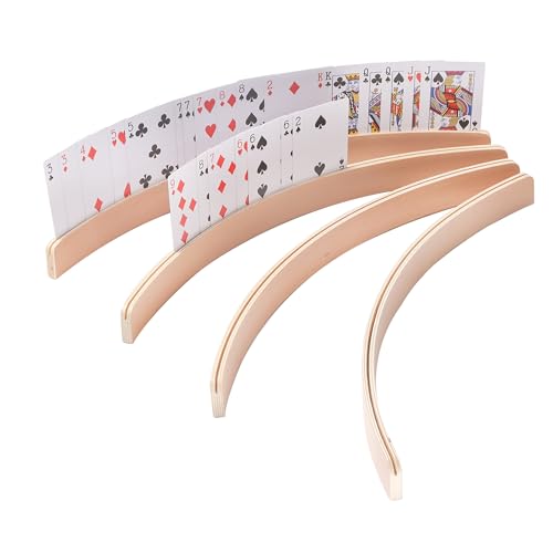 GSE Set of 4 Curved Wooden Playing Cards Holders Racks Trays, 17.5-Inch | Hand Free Playing Card Trays, For Bridge, Hand & Foot, Rummy, UNO Card Games, For Seniors Adults - style: 17" Card Holders