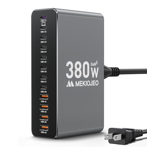 12 Ports Aluminum Alloy 380W Charging Station Fast USB C Charger Block | 65W Laptop GaN Charger for MacBook Pro/Air/iPad Pro/iPhone - color: Gray
