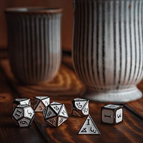 HEIMDALLR Metal D&D Dice Set 7 pcs - Dice Box & Velvet Dice Bag; Metal DND Dice Set D&D (Dungeons and Dragons) w D20 - Blacksmith Craft Dice (Forge & Frost) - color: 07 Forge & Frost