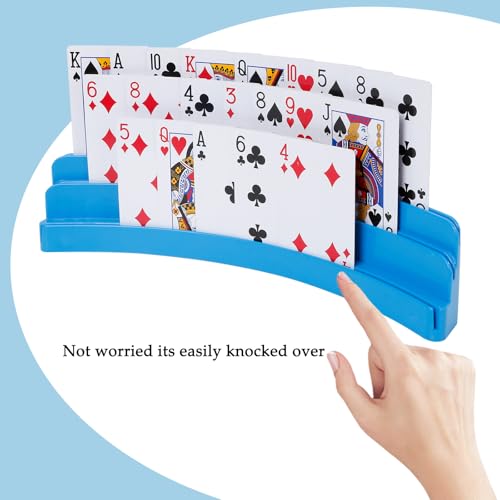 Three-Layer Design Playing Cards Holders，Playing Card Holder for Kids Adults Hands Free Card Holder for Family Card Game Nights Poker Parties - color: Blue(2pack)