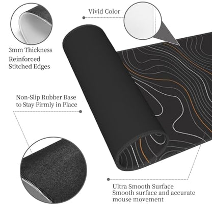 Topographic Map Gaming Mouse Pad, Large Extended Desk Mat (31.5 x 11.8 in), Non-Slip Rubber Base Stitched Edges Mousepad for Work Office Gaming - color: 5