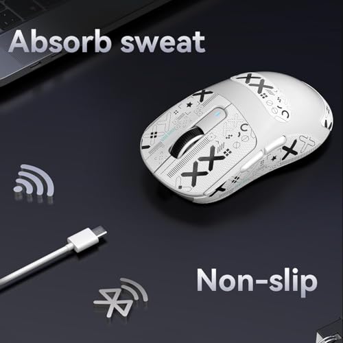 Mouse Anti Slip Grip Tape, Pre-Cut Universal Griptape for Superlight Wireless Gaming Mouse Skins, Sweat Resistant, Elastics Refined Side Grips, Easy to Apply, Ultra-thin 0.5mm (0.02in) - White - color: White & Black