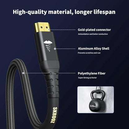 SKROOZ 8K HDMI 2.1a Cable 6ft | 48Gbps Ultra High Speed | Supports 8K@60Hz, 4K@120Hz, 10K, Dynamic HDR, eARC, VRR | Kevlar Braided Cord for PS5, Xbox Series X, RTX 5090/4090, OLED TV & Monitor