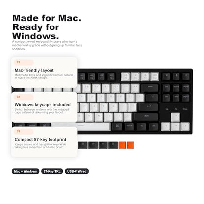 Keychron C1 Wired Mechanical Keyboard, TKL 87-Key Tenkeyless Gaming Keyboard for Mac Windows, Hot-Swappable Gateron G Pro Red Switches, White Backlit, USB-C, Double-Shot ABS Keycaps - color: Hot-swap Gateron G Pro Red Switch