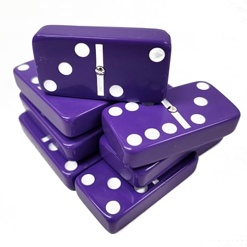 Marion Domino Double Six Purple Jumbo Tournament Professional Size with Spinners in Dovetail Sheesham Wood Box. - color: Purple