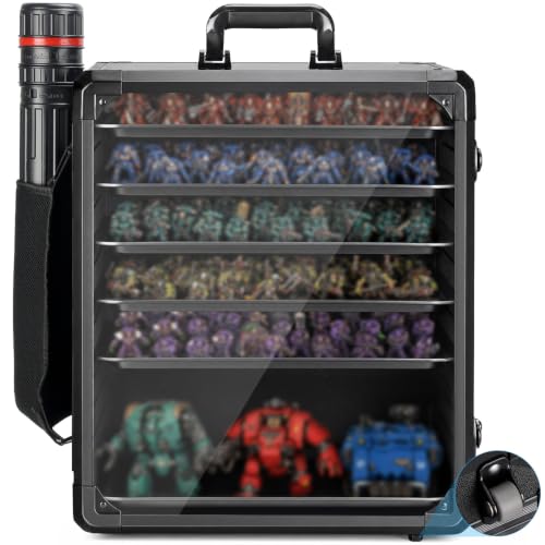 ONULISS Miniature Storage Case Miniatures Transport Case Aluminum Alloy Frame with Side Mesh Pouch 6 Trays (X-Large Size) - size: X-Large