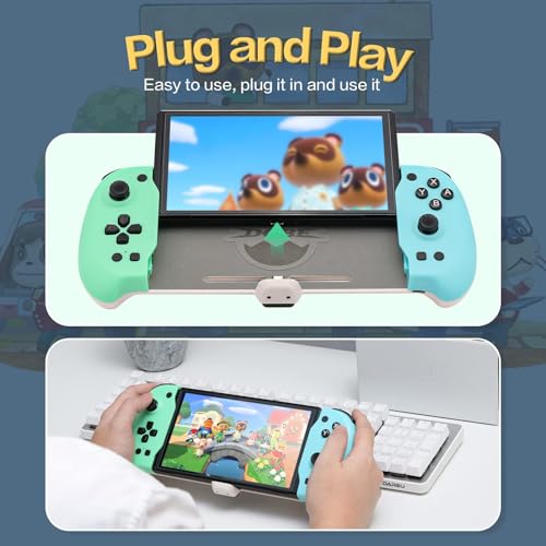 ECHZOVE Upgrade Nintendo Switch OLED Controller Grip - Ergonomic Animal Crossing Style Controller with Joystick, NFC, Turbo, Six-Axis Gyro, Dual Vibration, Wake-Up & Card Slots - color: Animalcrossing