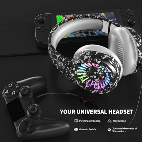 ZIUMIER Wired Camo Gaming Headset for PC, PS5, PS4, Xbox Series X|S | Noise Canceling Microphone, LED RGB Light, 50mm Driver, 3.5mm Audio Jack, Soft Memory Foam, Multi-Platform Headphones - color: Camouflage