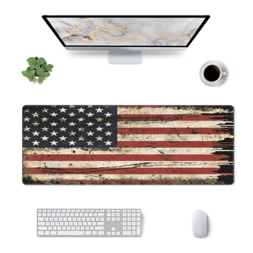 Large Gaming Mouse Pad Desk Mat, American Antique Flag Extended Keyboard Mouse Pad Mousepad with Non-Slip Base and Stitched Edge Mouse Mat Desk Pad Mouse Pads for Desk Home Office, 31.5 x 11.8 - color: American Antique Flag