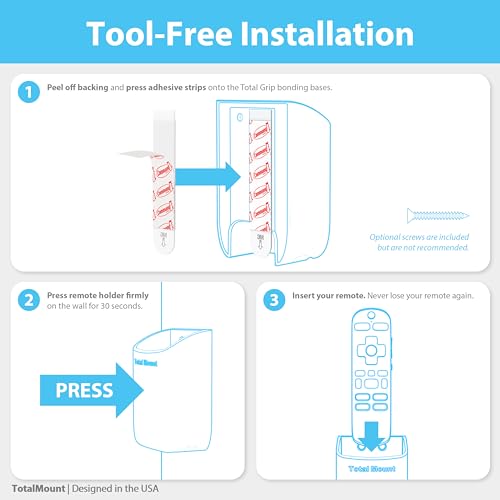 TotalMount Hole-Free Remote Control Holder – Eliminates Need to Drill Holes in Your Wall (Black, Quantity 1) - color: Black