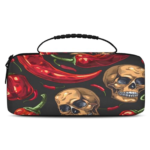 Adornori Skull Carry Case Compatible with Nintendo Switch 2, with 20 Games Cartridges, Chilli Pepper Portable Travel Carrying Case Pouch for Accessories & Games - color: Multicolor 4