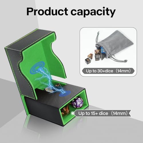 Dice Roller Tower, Premium DND Magnetic Dice Tray, Foldable PU Leather Dice Tower RPG Gifts for Dungeons and Dragons MTG Dm & Player Black/Green - color: Black/Green