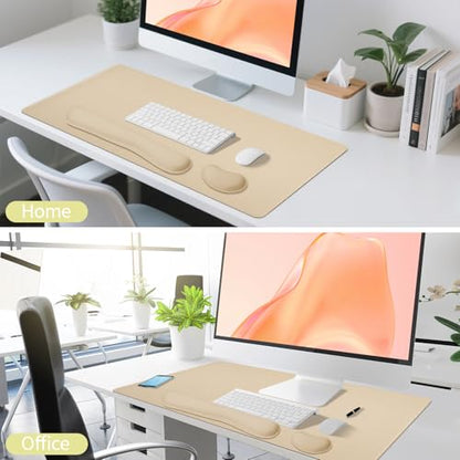 Beige Leather Desk Pad and Keyboard Wrist Rest, 31.5"x15.7" | 3in1 Mouse pad + Keyboard Wrist Rest + Mouse Wrist Rest, Non-Slip Waterproof Desk Writing Pad for Office and Home - color: Beige-wrist Rest, size: 31.5" x 15.7"