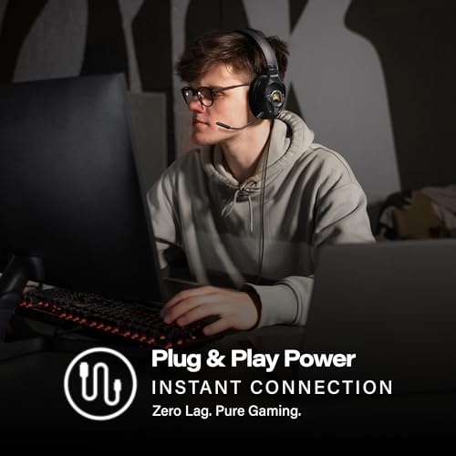 Meters Level-Up Gaming Headsets with RGB VU Virtual 7.1 Surround Sound, 50mm Drivers & Detachable Mic - USB Gaming Headphones Compatible with PC, Laptop & PS4 - Zero Latency (Carbon)