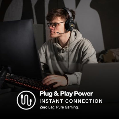Meters Level-Up Gaming Headsets with RGB VU Virtual 7.1 Surround Sound, 50mm Drivers & Detachable Mic - USB Gaming Headphones Compatible with PC, Laptop & PS4 - Zero Latency (Carbon)
