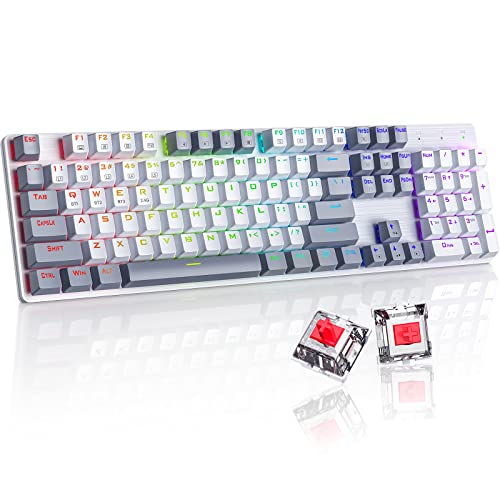 Wireless Mechanical Keyboard, Triple Mode 2.4G/USB-C/Bluetooth Gaming Keyboard, 104 Keys Programmable, Customize RGB Backlit, Red Switch, Bicolor PBT Keycaps, Rechargeable Wired Keyboard for Laptop PC - color: White