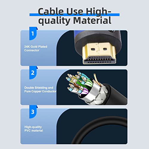Postta HDMI 케이블(2.2m(75피트) 블루) HDMI 2.0V, 내장 신호 부스터 포함 - 4K, 3D, 1080P, 이더넷, 오디오 리턴 지원 - 1팩 - color: 블루., size: 75FT