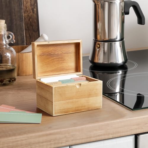 DRASTAR Index Card Holder, 3x5 Index Card Box, Wooden Index Card Organizer with 45 Dividers, Flashcard Notecard Holders for Home Office, Brown - color: Brown