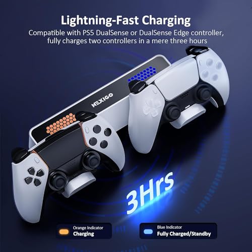 NexiGo PS5 (All Versions) Wall Mount Kit with Charging Station for PS5/PS5 Slim/PS5 Pro Consoles, Regular and DualSense_Edge Controllers, Stable Metal Wall Hanging Stand with LED Indicator - style: All PS5 Versions