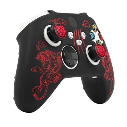 Tiger Controller Skin Compatible with Xbox Series X Wireless Controller, RALAN Protector Case， Customised Thumb Grips Cap - color: Tiger Black Red