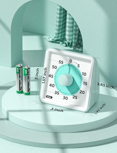 LIORQUE Visual Timer for Kids, 60 Minute Countdown Timer, Mint Green | Non-Ticking, 3 Volume Levels, Timer for Classroom Kitchen Office ADHD, 2 AAA Batteries Included - color: Mint Green