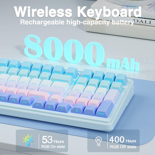 AULA F99 Wireless Mechanical Keyboard,Triple-Mode(BT5.0/2.4GHz/USB-C),Gasket Mounted Creamy Keyboard with Linear Switches, Side Printed PBT Keycaps,RGB Backlit PC Gaming Keyboards for Win/Mac - color: Blue Purple