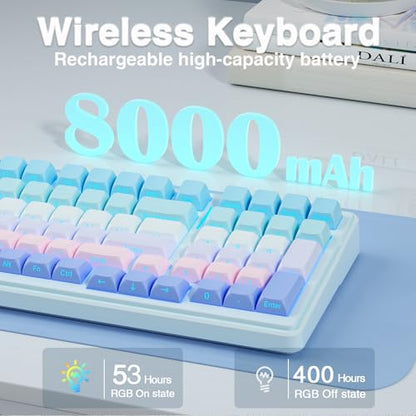 AULA F99 Wireless Mechanical Keyboard,Triple-Mode(BT5.0/2.4GHz/USB-C),Gasket Mounted Creamy Keyboard with Linear Switches, Side Printed PBT Keycaps,RGB Backlit PC Gaming Keyboards for Win/Mac - color: Blue Purple