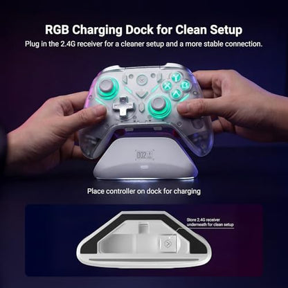 Aolion gaming K20 Wireless Controller Compatible with Switch 2/Switch/PC/iOS/Android, Hall Effect Joystick, 1000Hz Polling Rate, Tri-Mode Bluetooth/2.4G/Wired Gamepad, RGB Charging Dock, Back Buttons - color: White