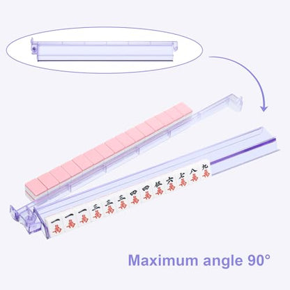 Mahjong Racks with Pushers 4PCS Set Majiang Tile Holder Acrylic Mahjong Racks Accessories and Gifts - color: Light Purple