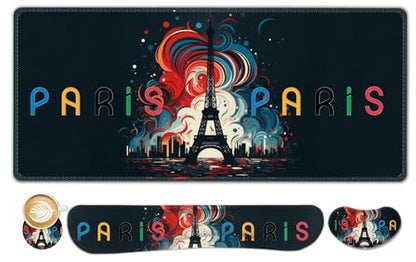 ToLuLu Extended Gaming Mouse Pad, Memory Foam Ergonomic Keyboard Mouse Wrist Rest Support Set, Large Desk Mat with Stitched Edges, Non-Slip Base Mousepad for Home Office and Game, Eiffel Tower Paris - color: Eiffel Tower Paris