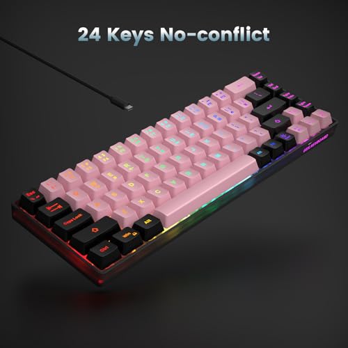 GEODMAER 65% Wired Gaming Keyboard, LED Backlit, Ultra-Compact Anti-Ghosting No-Conflict 68 Keys Membrane Gaming Wired Keyboard for PC Laptop Windows Gamer(Pink-Black) - color: Pink-Black