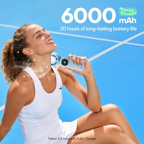 6000mAh Portable Handheld Fan with Ice Cooling, 199 Levels Stepless Speed, 20H Long Battery Life, 20000RPM Turbo Fan Rechargeable Personal Mini Fan for Travel, Outdoor, Makeup (Blue) - color: Blue