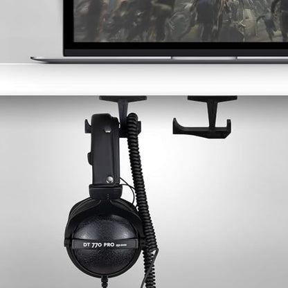 Headphone Stand (2 Pack) Under Desk Hanger for Headphones, Gaming Headsets, Mobiles Accessories, Stick On, No Screws, Black