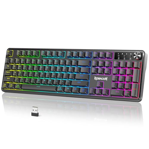 Redragon RM104 Wireless Gaming Keyboard with Knob, Tri-Mode BT/2.4G/USB-C RGB Computer Keyboards, 4000mAh Battery, Programmable Software Support, Anti-Ghosting, Compatible with PC Mac - color: Grayish Black